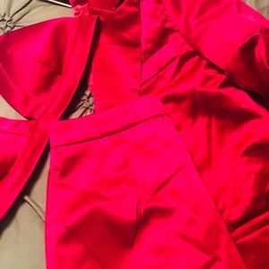 Ladies 3piece pink satin set skirt bra top jacket
